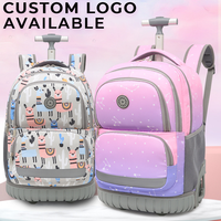 Sac à dos scolaire en polyester résistant à l'eau pour enfants avec 6 roues, poignée en aluminium, coussin en maille nid d'abeille, vente en gros OEM