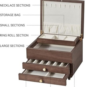 Jewelry Storage <b>Box</b> Black Walnut Wood Rectangle Large Capacity With Drawers For Necklaces <b>Earrings</b> Desktop Organization - Product Image 5
