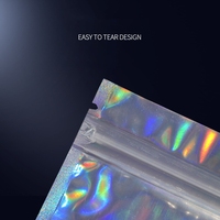 Pochette d'emballage en Mylar arc-en-ciel, transparent, holographique, feuille d'aluminium, étanche aux odeurs, plat, refermable, stockage des aliments