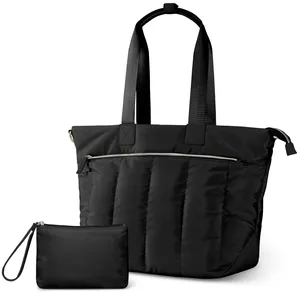 Custom Black Puffer Tote Bag Women Puffer Tote Bag Quilted Fashion Large Shoulder Handbag For Ladies