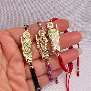 Bracelet tressé porte-bonheur Saint Jude fait à la main, plaqué or, zircone cubique, bracelets en corde de Saint Jude, vente en gros - Product Image 6