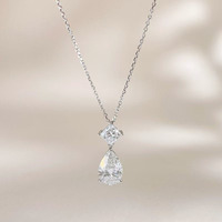 Collier pendentif en or blanc 18 carats avec diamant de laboratoire, breloque simple, goutte de princesse, double diamant, ajustable, bijoux fins pour clavicule