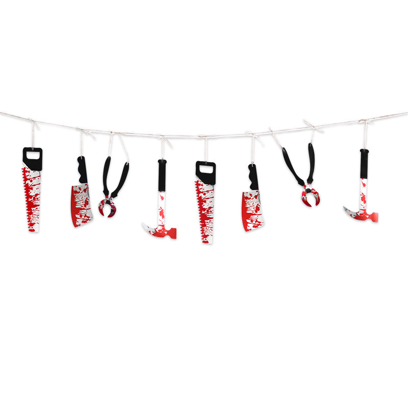 Blutige Halloween Girlande – Grusel-Banner Mit Waffen, Messern & Körperteilen, Wasserdicht, Für Drinnen & Draußen