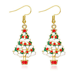 Wholesale Gold Plated Alloy Zircon <b>Christmas</b> Tree Snowflake Bell Drop Dangle Pendant <b>Earrings</b> Holiday Party Jewelry Women - Product Image 2