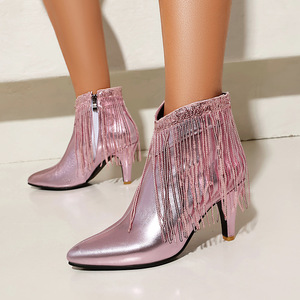 Botines Negros de Tacón de Aguja con Punta Fina, Decoración de Borlas y Lentejuelas, Cierre de Cremallera, Tendencia de Moda, Envío Directo - Product Image 6
