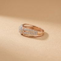 Bague de fiançailles pour femme en or rose massif 14 carats avec 60 diamants latéraux taille brillant, style classique, couleur H, GGL naturel
