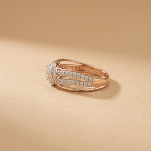 Anillo de Compromiso de Oro Rosa Sólido de 14k para Mujer con 60 Diamantes Laterales, Corte Brillante, Estilo Clásico, Color H, Diamantes Naturales GGL - Product Image 1