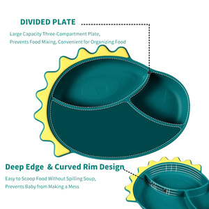 Cuillères et fourchettes en acier inoxydable de 3 pièces avec plaques d'aspiration en forme de <span class=keywords><strong>dinosaure</strong></span>, ensemble d'alimentatio - Product Image 3