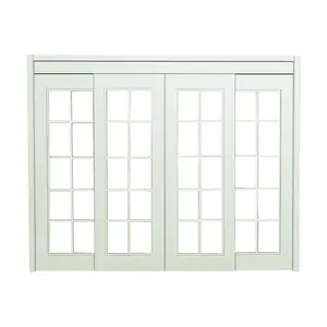 PU Painting White 4 Panel Solid Wood Sliding Glass Patio Door