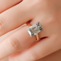 Bague en or 14 carats avec moissanite de forme émeraude de 15x9 mm, gris foncé, bague de fiançailles, bague de mariage, cadeau d'anniversaire personnalisé