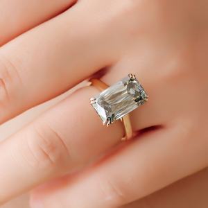 Anillo de Joyería con Moissanita de 15x9mm, Corte Esmeralda, Gris Oscuro, Oro de 14K, Anillo de Compromiso, Anillo de Boda, Regalo de Aniversario Personalizado - Product Image 6