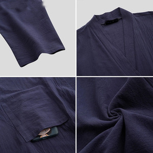 Mens Pigiama Kimono Set di Sesso Maschile Veste Abito 2 Pz/set Accappatoio Degli Indumenti Da Notte Allentato Uomo In Cotone Comodi <span class=keywords><strong>Pigiami</strong></span> Set - Product Image 6