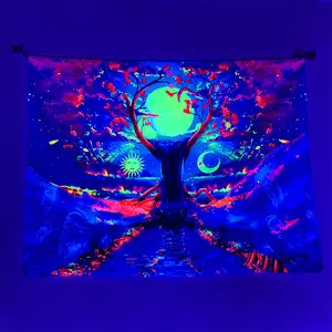 Psychedelic Mushroom Tapisserie Wandbehang Hippie Art UV-Licht Tapisserie