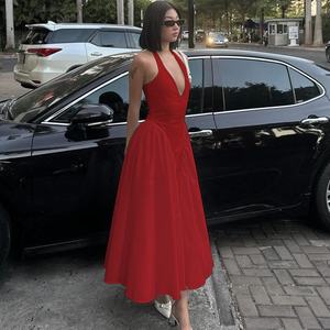 <span class=keywords><strong>Abito</strong></span> Lungo Elegante da Sera Bianco con Scollo a V Profondo, Halter, Linea ad A, Senza Schienale, Vita Alta, Casual da Donna - Product Image 3