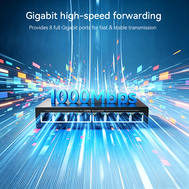 OEM Unmanaged Ethernet Switch RJ45 8-Ports 10/100/1000Mbps Full Gigabit IP Camera Network Support 1000M DATA QoS 32G Capacity