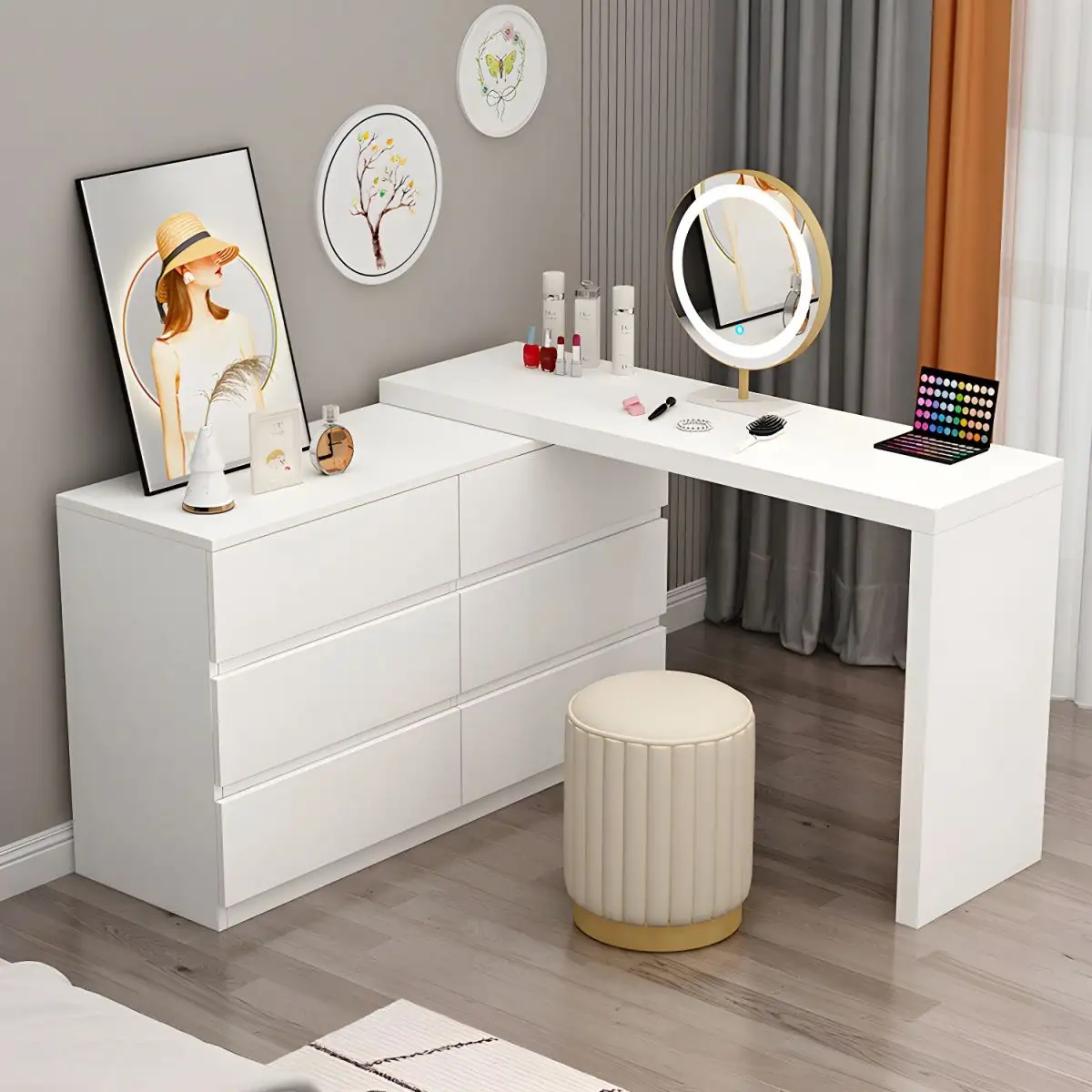 Ev için özel mobilya ahşap lüks siyah soyunma tablo yatak odası vanity makyaj masası ve aynalı tuvalet masası