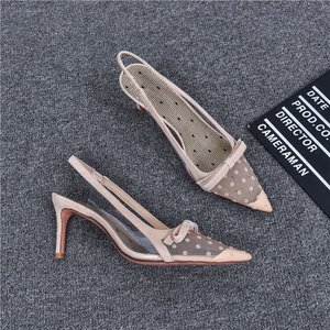 Sandals New Baotou Summer Polka Dot Mesh Fine Pointed High Heels Shallow Mouth Fairy Wind Single Shoes Women - Product Image 1
