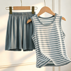 <span class=keywords><strong>Pyjama</strong></span> personnalisé avec logo et design, gilet en modal pour enfants, ensemble garçon, shorts de maison pour grands enfants - Product Image 5