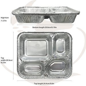 Disposable Aluminum Foil Lunch Box with Paper Lid 4 Compartments PP Material Food Grade Recyclable Multiple Sizes - Product Image 2