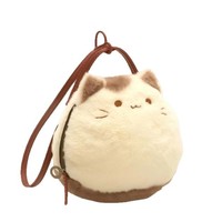 귀여운 고양이 봉제 인형 빨간색 만화 캐릭터 여성용 친환경 면 지퍼 크로스백 패션 메신저 백 폴리에스터 안감 데일리백