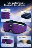 Masque de sommeil Bluetooth avec écouteurs sans fil, masque oculaire occultant 3D pour les dormeurs latéraux, voyages en avion, logo personnalisé accepté