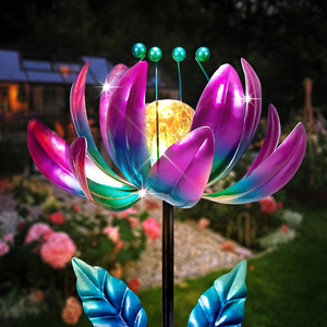 Outdoor Metal Vento Spinners <span class=keywords><strong>Lotus</strong></span> Flower Stake Solar Windmill Yard Garden Farmhouse Decor - Product Image 1