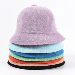 Wholesale Famous Brand Design Custom Embroidery Acceptable In Stock Sun Hat Breathable Knitted Mesh Terry Towel Cloth Bucket Hat