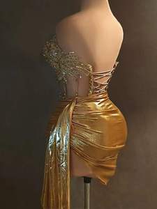 Elegant Women's 2Piece Set Sey Backless Corset Mini Dress Strapless <b>Sequin</b> <b>Top</b> Skirts Crystal for Formal Club - Product Image 3