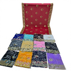 Hijab en coton brodé traditionnel à motif floral, foulard ethnique indien et pakistanais pour femme, idéal pour le printemps, respirant et doux pour la peau - Product Image 2