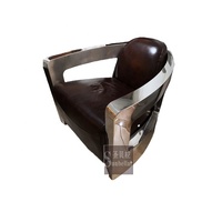 Furgle — fauteuil d'aviation en cuir véritable et chromé, fauteuil de styliste, vintage, avec bras en acier inoxydable