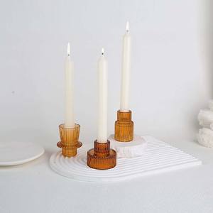 家居装饰品2合1琥珀色玻璃烛台烛台茶灯锥形柱蜡烛烛台 - Product Image 2