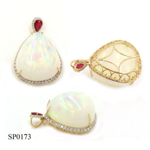 Colgante de Oro Amarillo de 14K con Ópalo (formas de pera) de 26.58 CT, Rubí (formas de pera) de 0.37 CT y Diamante Blanco (corte redondo) de 0.68 CT - Product Image 2