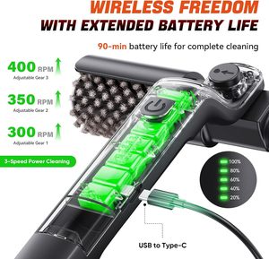 Cepillo Eléctrico Recargable para Limpiar Parrillas, con Motor de 3 Velocidades y Cabezal de Acero Inoxidable, 180° ° Ajustable - Product Image 5