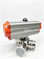 Vanne à boisseau sphérique sanitaire SS316L à trois voies avec raccord Tri-Clamp et actionneur pneumatique aseptique pour ligne de traitement de boissons, lait et produits pharmaceutiques