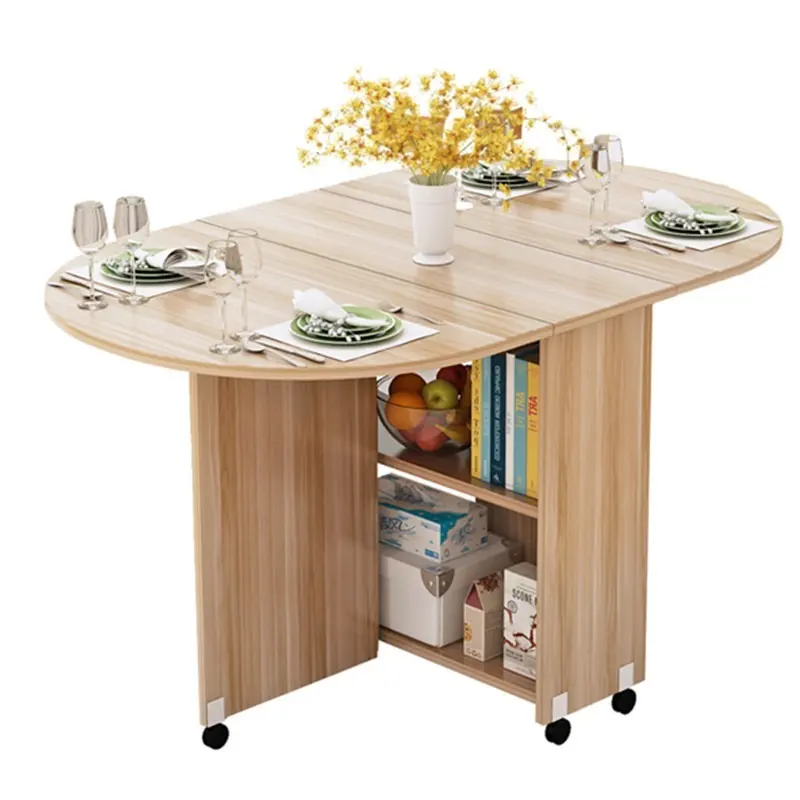 Mesa de comedor plegable con ruedas multidireccionales, Mesa de cocina de madera, armario de almacenamiento portátil, Mesa Centro Elevable