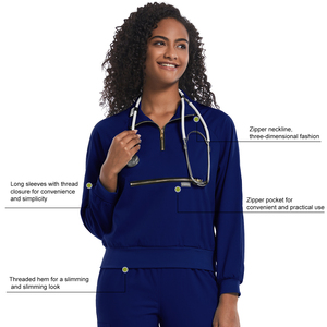 Uniformes de hospital de manga larga cómodos OEM 2025, conjuntos de uniformes de enfermera con cremallera frontal, uso médico, vendedores directos del fabricante - Product Image 4