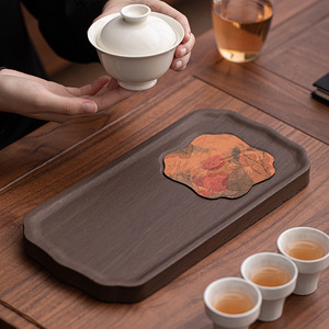 Plateau à thé en bois de noyer avec coussin en tissu, surface antidérapante pour la préparation à sec du thé, accessoires pour la cérémonie du thé - Product Image 1