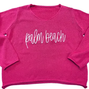 Women Cotton Script Beach Loose Monogram Sweater Top Pullover