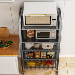 Estante de almacenamiento de <span class=keywords><strong>Metal</strong></span> grueso multicapa para verduras de cocina y horno microondas estante organizador con malla de acero multifuncional - Product Image 4