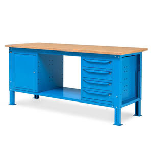 Fami WORK2006 établi réglable, 200cm, bleu, avec plateau en bois, meuble et 4 tiroirs - Product Image 3