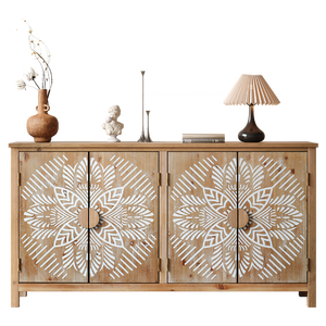 Mobiletto con accenti in legno, 60 pollici, 4 ante, marrone bianco antico, credenza moderna, mobiletto per TV/lettore multimediale - Product Image 6