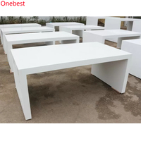 Bancs longs en surface solide Corian blanc glacier, taille personnalisée, table de buffet de restaurant pour 8 personnes