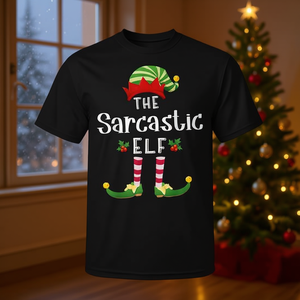 Maglietta Sarcasmica Elfo Natalizio - T-Shirt Promozionale per Pigiama Coordinato Festa di Natale - Product Image 3