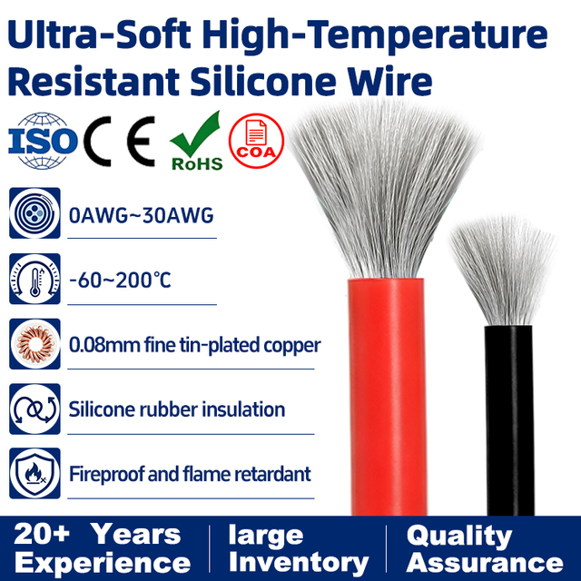 -60-200C 600V 4 6 8 10 12 14 18 22 24 26 28 Awg ultra Flexible Electric Silicone Rubber Wire With 0.08mm Tinned Cooper Wire