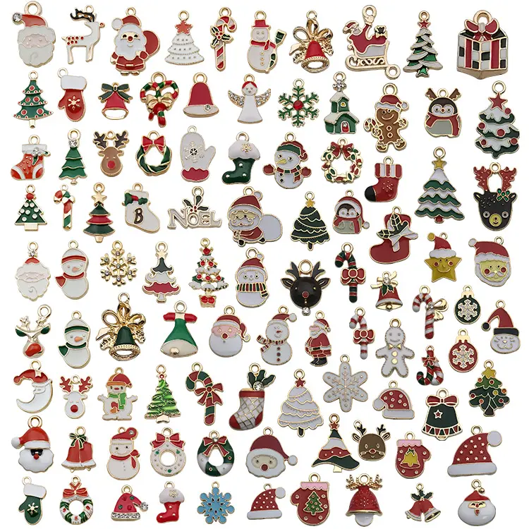 96 Pcs Enamel Kerst Klokken Kous <span class=keywords><strong>Boom</strong></span> Herten Kerstman Sneeuwpop Candy Cane Hangers Bedels Accessoires Voor Sieraden Maken