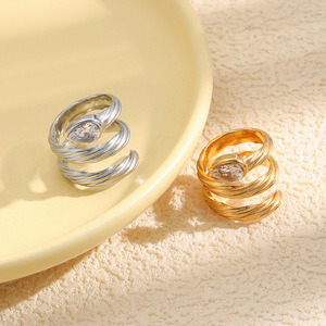 Stainless Steel Twisted Layered Open <b>Ring</b> 18K Gold Plated Teardrop Zircon Inlaid Statement <b>Finger</b> <b>Ring</b> Trendy Women Jewelry Gift - Product Image 4