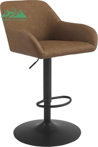 <span class=keywords><strong>Tabouret</strong></span> de <span class=keywords><strong>bar</strong></span> pivotant réglable avec accoudoirs, chaise de <span class=keywords><strong>bar</strong></span> rembourrée en similicuir marron avec base en métal noir - Product Image 3