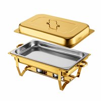 Plat de service Oulu durable en acier inoxydable doré, chauffe-plat de buffet avec couvercle amovible, pour mariages et banquets