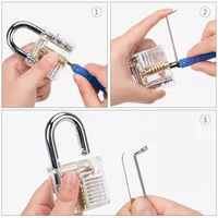 Échantillon gratuit, lot de 24 pièces, cadenas transparent avec lampe torche, outils d'entraînement Smith, jeu de crochetage en acier inoxydable