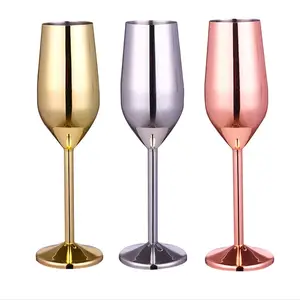 Copas de vino de metal de acero inoxidable con tallo de 220ml personalizadas, vasos de oro rosa elegantes de plata para champán y cócteles